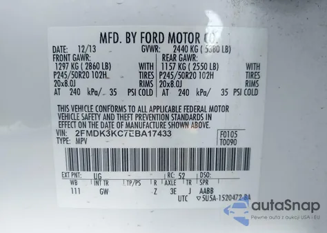 2014 Ford Edge Limited from USA, damaged, VIN 2FMDK3KC7EBA17433